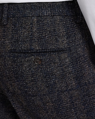 Slim Navy Plaid Wool-Blend Boucle Suit Pant