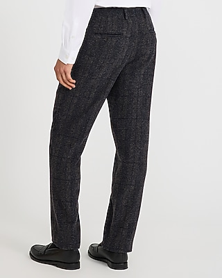 Slim Navy Plaid Wool-Blend Boucle Suit Pant