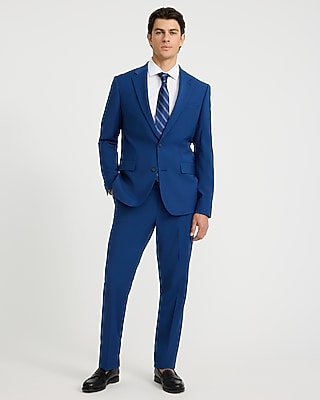 Slim Bright Blue Wool-Blend Washable Modern Tech Suit Pant