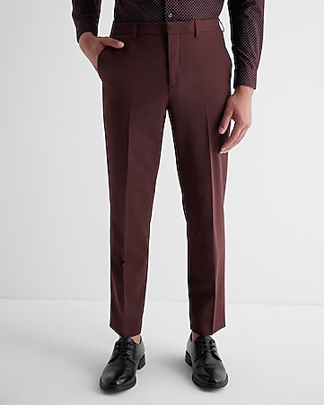 Mens Clothing Trousers Slacks and Chinos Formal trousers Express Slim Solid Red Belted Cotton Hyper Stretch Cropped Suit Pants Red W32 L32 for Men 