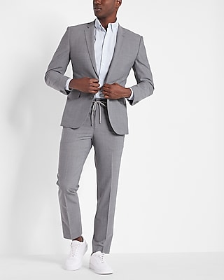 Extra Slim Gray Wool-Blend Modern Tech Drawstring Dress Pant