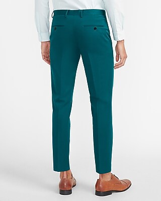 Solid Teal Cotton Sateen Suit Pant 