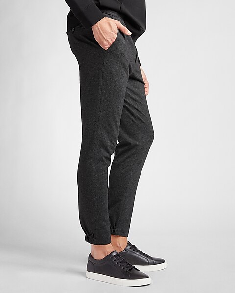 Extra Slim Charcoal Herringbone Luxe Comfort Soft Jogger Dress Pant