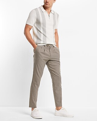 Slim Striped Flannel Hybrid Elastic Waist Cropped Suit Pant Express