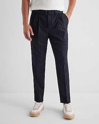 Navy Blue Striped Pants Men Slim Navy Pinstripe Flannel Belted Dress Pant  Express