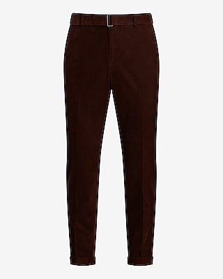 Slim Brown Corduroy Belted Dress Pant