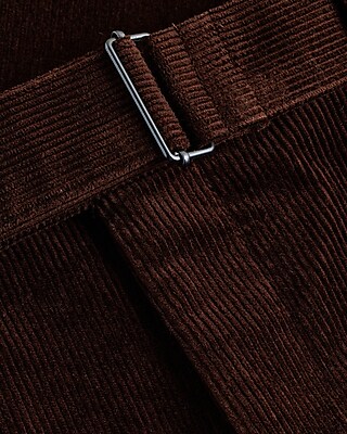 Slim Brown Corduroy Belted Dress Pant