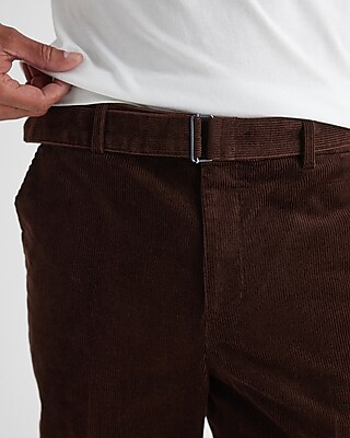 Slim Brown Corduroy Belted Dress Pant