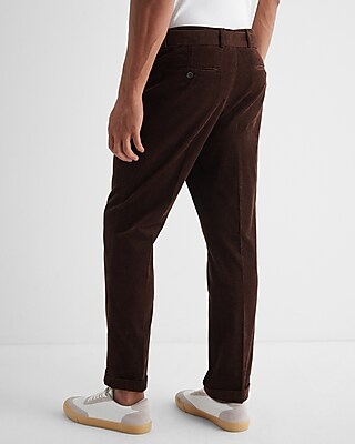 Slim Brown Corduroy Belted Dress Pant
