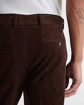 Slim Brown Corduroy Belted Dress Pant