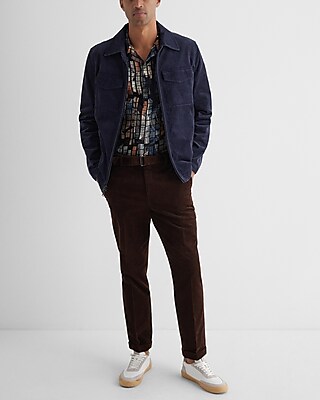 Slim Brown Corduroy Belted Dress Pant
