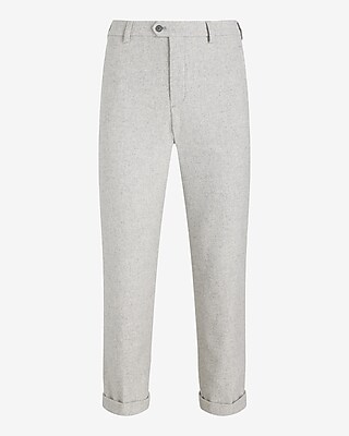 Slim Gray Wool-Blend Cuffed Dress Pant