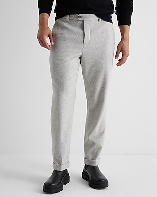 Slim Gray Wool-Blend Cuffed Dress Pant