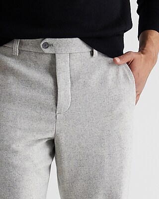 Slim Gray Wool-Blend Cuffed Dress Pant