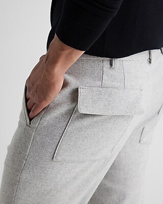 Slim Gray Wool-Blend Cuffed Dress Pant