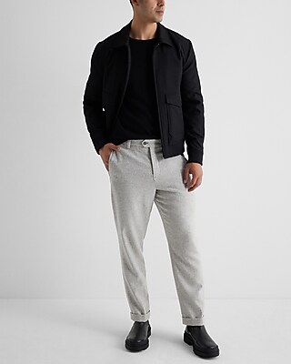Slim Gray Wool-Blend Cuffed Dress Pant