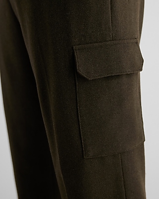 Slim Green Wool-Blend Cargo Dress Pants