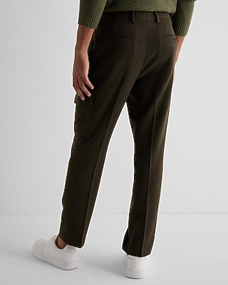 Slim Green Wool-Blend Cargo Dress Pants
