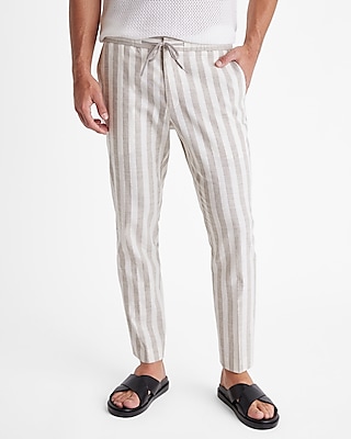 extra slim striped linen-blend drawstring elastic waist dress pant