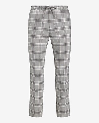 Slim Plaid Linen-Blend Drawstring Dress Pant