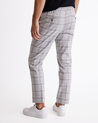 Slim Plaid Linen-Blend Drawstring Dress Pant
