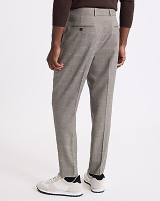 Slim Plaid Pleated Belted Dress Pant