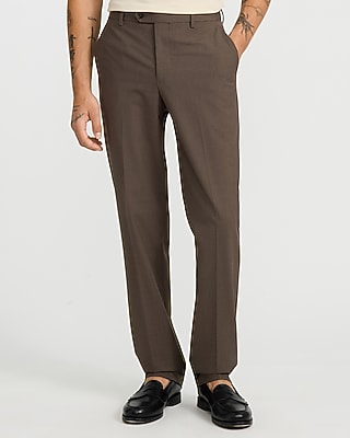 Slim Brown Stretch Extended Tab Waist Dress Pant