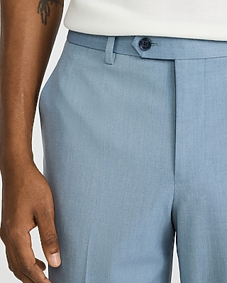 Slim Pale Blue Stretch Extended Tab Waist Dress Pant