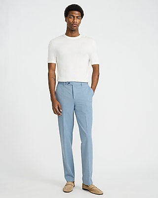 Slim Pale Blue Stretch Extended Tab Waist Dress Pant