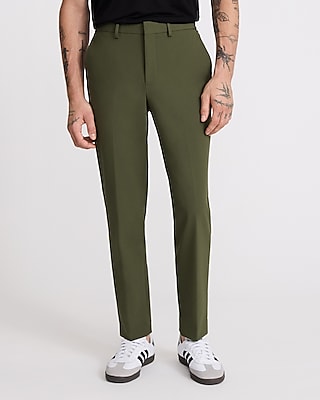 Slim Olive Green Everyday Performance Hybrid Elastic Waist Dress Pant
