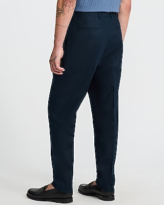 Dark Blue Linen Cotton Pleated Tapered Dress Pant