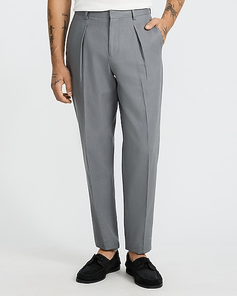 cotton dress pants Anybird Mens Casual 100% Relaxed Fit Straight Leg Business Trousers Suit Pant,Light grey,S at Amazon Men's Clothing store these cotton linen blend dress pants combine linens breathable Gray Linen Cotton Pleated Tapered