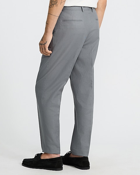 express dress pants Men's Blue Extra Slim Fit & Skinny Dress Pants button closure Gray Linen Cotton Pleated Tapered
