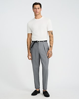 Gray Linen Cotton Pleated Tapered Dress Pant