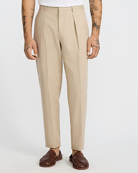 beige dress slacks Pleated Irish Linen Pant Look Suit Pants Beige Stretch Seersucker Dress Pant