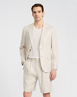 Baggy Natural Linen-Blend Pleated Suit Short