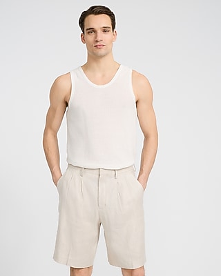 Baggy Natural Linen-blend Pleated Suit Short