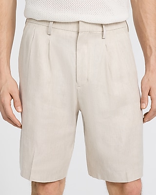 Baggy Natural Linen-blend Pleated Suit Short