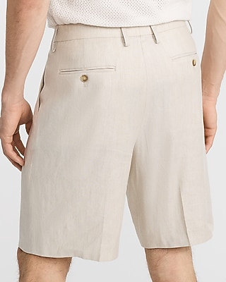 Baggy Natural Linen-blend Pleated Suit Short