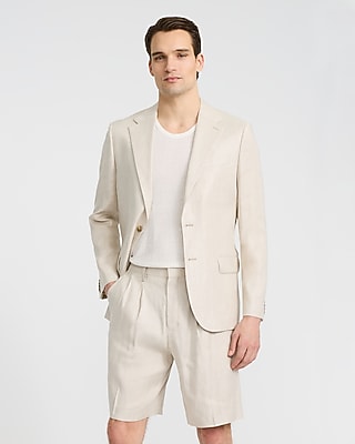 Baggy Natural Linen-Blend Pleated Suit Short