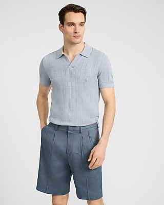 Baggy Blue Linen-blend Pleated Suit Short