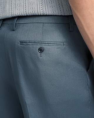 Baggy Blue Linen-blend Pleated Suit Short