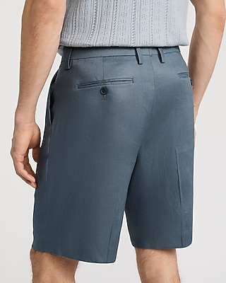 Baggy Blue Linen-blend Pleated Suit Short