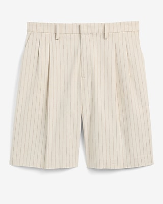 Baggy Striped Linen-Blend Pleated Stretch Suit Short