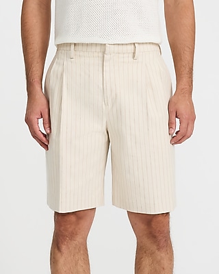 Baggy Striped Linen-Blend Pleated Stretch Suit Short