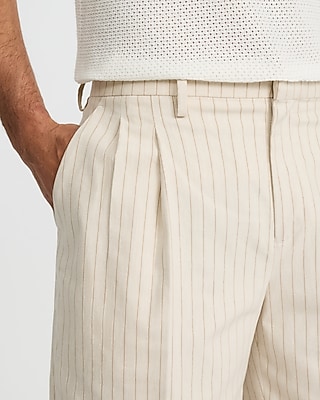 Baggy Striped Linen-Blend Pleated Stretch Suit Short