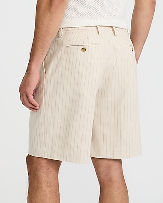Baggy Striped Linen-Blend Pleated Stretch Suit Short