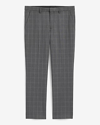 Slim Gray Plaid Stretch Dress Pant