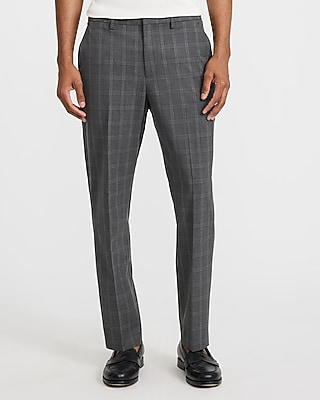Slim Gray Plaid Stretch Dress Pant