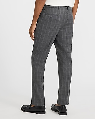 Slim Gray Plaid Stretch Dress Pant